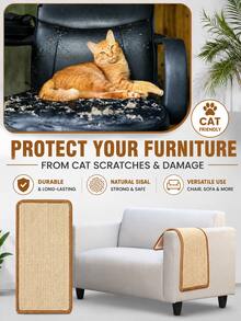 Alas Penggaruk Kucing Sisal, Papan Penggaruk Kucing Perekat Mandiri yang Dapat Dilepas dengan Perekat Kait dan Loop, Alas Pelindung Furnitur untuk Sofa, Dinding, dan Pintu, Papan Penggaruk Kucing Dalam Ruangan yang Tahan Lama - L - View 2