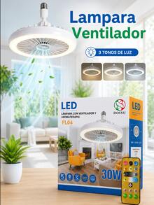 Ventilador de Techo con Luz LED Alto Flujo de Aire Abanico 3 Modos de Iluminación Luz Cálida, Neutra y Fría Diseño Ergonómico Viento Refrescante  para Combatir el Calor Silencioso Socket Universal Luz Ajustable Eficiente Ideal para el Hogar - Blanco - Ver 5