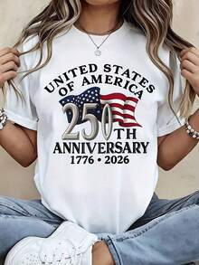 Women 250th Anniversary American Flag Tee, 1776-2026 250 Years Independence 4th Of July Casual Crew Neck Short Sleeve Graphic T Shirt - 白色 3 - 查看 9