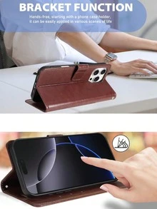相容於 S24u/S25u/ Note13pro/14pro 翻蓋皮革手機殼 防摔手機殼 + 支架手機殼 + 高工藝 + 全套手機殼 + 相容於 Redminote11/12/13/14pro 人造皮革手機殼/ - 棕色 - 查看 3