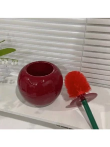 1 Cherry Pattern Toilet Brush, Household Long-Handled Soft Bristle Toilet Brush, Plastic Cleaning Brush Toilet Brush Set, Suitable For Bathroom/Hotel Bathroom Decor Autumn Decor - Multicolor - View 3