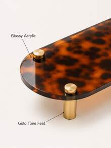 2pcs/1pc 28cm Leopard Print Desktop Storage Tray Display Rack, Luxury Vintage Jewelry Holder Perfume Cosmetic Organizer Tray, Gold Legs Small Shelf, Suitable For Bedroom Vanity, Office, Desk Drawer Side, Entryway, Nightstand And Bathroom Countertop, Used As Furniture Organizer, Hair Accessory Organizer And Daily Storage Tray To Help Keep Desktop Organized - Leopard Print - View 10