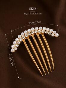 topshiny Peine de pelo elegante con perlas y strass para mujer, horquilla de moño curva dorada, accesorio para peinado de novia y fiesta de boda, peines - 1 - Ver 6