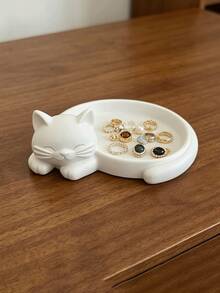 Sleeping Cat Tray Shaped Jewelry Storage Box, Cat Shaped Desktop Storage Tray, Suitable For Desk, Vanity, Shelf Decoration/Cat Lover Compact Storage/Office Organization Desktop Accessory Storage Rack - Multicolor - View 6