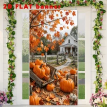 2D Planar Flag, Autumn Rural Harvest Theme, Featuring Elements Of Pumpkins, Red Maple Leaves And Rural Cottages. It Can Be Used Without Power Supply And Is Convenient For Both Indoor And Outdoor Autumn-Themed Use. - 1 - View 6