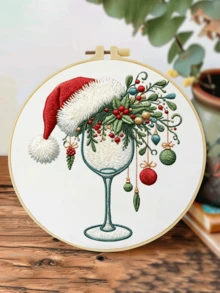 1pc Complete Embroidery Kit 20x20cm/7.9inch Fun Christmas Tree Design Minimalist Classic Pattern Suitable For Adult Beginners Holiday Gift Fabric, Instructions, Embroidery Hoop, Needle And Thread Included Home/Office Decor Stress Relief Craft - A - View 10