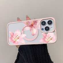磁吸花朵 Apple 17/16/15/14/13/12 Pro Max 手機殼 磁吸充電保護殼 透明簡約 高端防摔 - 粉殼-粉百合 - 查看 5