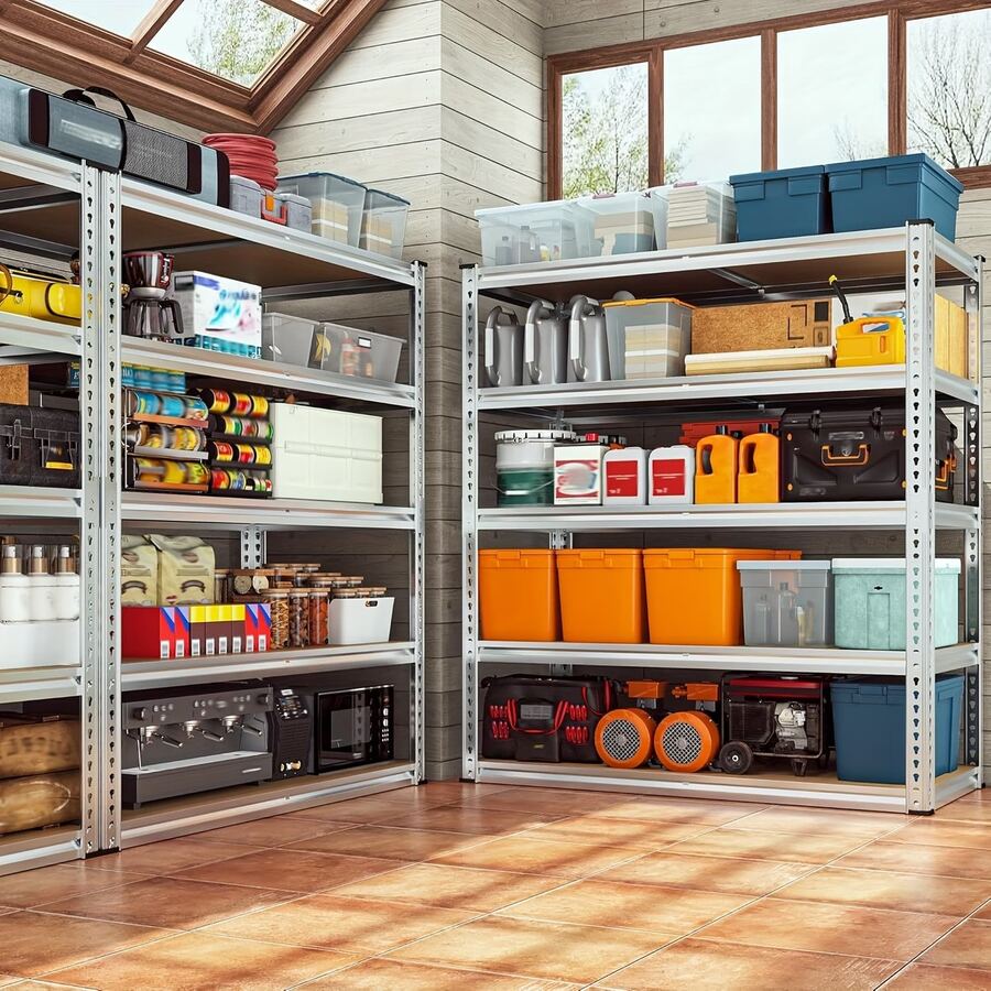 5-Tier Multifunctional Shelving Unit Size:180x90x40cm Convertible Into A Workbench Highly Suitable For Heavy Storage Thickened Detachable Loading Plate, Beam For Kitchen, Garage, Warehouse Or Supermarket Convertible To Workbench MDF Shelves