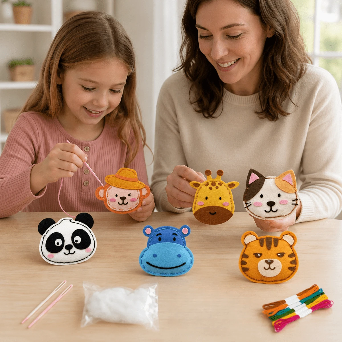6件組兒童棉布縫紉套裝 6-8歲 – 創意手工材料，DIY動物裝飾品。適合復活節、聖誕節、萬聖節、新年和生日。