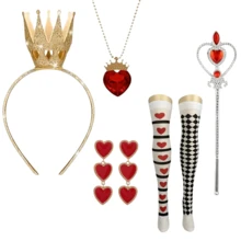 5pcs Queen Style Costume Accessory Set, Includes 1 Shiny Crown, 1 Heart Crown Necklace, Heart Earrings, Queen Wand And Poker Leggings, 1920s Ball Costume Props, Suitable For Cosplay And Costume Party, Applicable For Carnival, Stage Performance, Photography, Valentine's Day Gift, Christmas Gift, Etc. - Multicolor - View 8