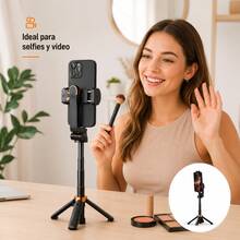 3-In-1 Selfie Stick With Tripod For Cell Phones, Dual LED Light, Bluetooth Remote Control - Ideal For Content Creators, Photos, And Videos - Negro - View 3