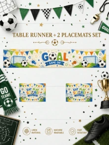 1pc Fun Football Slogan Tablecloth - Whistle & Triangular Flag Elements, Bright Child-Friendly Design, Vibrant Print, Suitable For Home Decor, Room Decor, Garden, Kids Birthday, School Events, Game Day, Fan Cave And World Cup Themed Parties - Multicolor - View 9