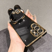 時尚高端防震可愛兔子電鍍化妝鏡手機殼，適用於 Galaxy S26-S20、A02S-A07、A11-A17/A20-A70、Note 7/8/9/10/11/12/13/14/15、A5/A3/A2/A1/9/10/12/13C/14C/15C、Honor Magic 5/6/7 Lite、HW、Reno - 黑色 - 查看 2