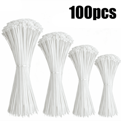100 White Zip Ties, 100/150/200/250mm High-Quality Nylon Zip Ties, High-Strength Self-Locking Design, Suitable For Homes, Gardens, Offices, And DIY