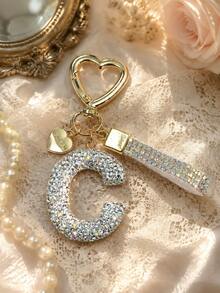 1 pieza Llavero/Colgante con Letra de Strass Y2K, Encanto de Llavero de Coche en Forma de Corazón, Adecuado para Mochilas y Llaves, Regalo Dulce - Blanco - Ver 2