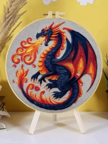 1 pieza Kit completo de bordado 20x20cm/7.9in 9 estilos de dragón: Gótico, Castillo & Tema de dragón Patrón clásico minimalista Adecuado para principiantes adultos & amantes de los dragones Incluye tela, instrucciones, aro de bordado, aguja & hilo Regalo perfecto Arte para el hogar/oficina Alivio del estrés Manualidad - 20 x 20 cm - Ver 8