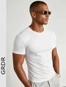 GRDR Men's Summer Solid Color Round Neck Short Sleeve, Fashion Classic Solid Color Short Sleeve, Suitable For Casual Versatile Style - White - View 4