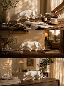 Geometric Panther Figurine, Modern Abstract Leopard Sculpture, Black White Animal Statue, Luxury Tabletop Decor, Living Room Shelf Decor, Office Desk Accent, Entryway Cabinet Home Decoration - A - View 4