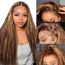 Uveous 34 Inch Honey Blonde Wig Human Hair Deep Wave 13x4 HD Ombre Lace Front Wigs P4/27 Highlight Curly Human Hair Wig 200 Density Pre Plucked Human Hair Frontal Wigs For Women - SP4/27 - 查看 5