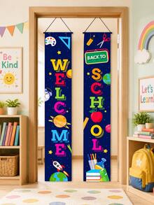 Back To School Door Hanging Decoration, Welcome Back To School Hanging Sign, Space Theme Back To School Porch Sign, 70.8x11.8 Inch Welcome To School Banner, For Classroom Door Decoration First Day Of School Decoration, Classroom Door Decoration And Campus Background Decoration - Back-to-school Season Star-studded Couplets - View 2