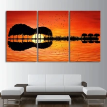 3 Panel Guitar Tree Lake Sunset Posters Wall Arts Posters Home Decor Posters Paintings Modern Living Room Bedroom Decoration Optional Framework - Multicolor - View 11