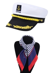 Role Play Navy Hat Shoulder Epaulettes Scarf Set - White and Blue - View 14