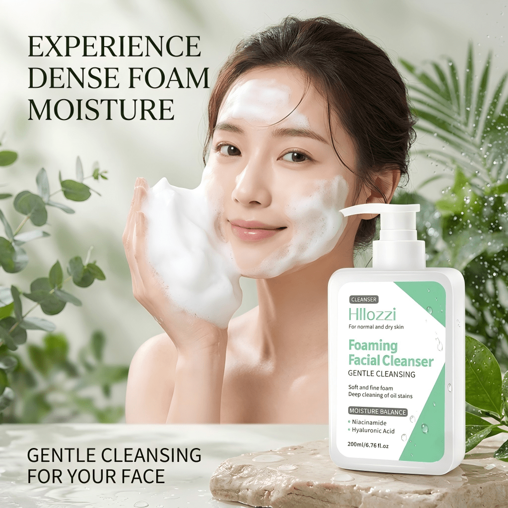 Hllozzi 200ml Green Foaming Cleanser, Contains Hyaluronic Acid And Niacinamide, Rich Fluffy Foam Deep Cleansing Without Tightness, Easy To Rinse, Nourishing Hydrating Brightening, Suitable For All Skin Types, Summer Skincare