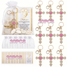 60pcs/20sets Cross Keychains (With Organza Gift Bags And Tags), Suitable For Baptism, Baby Shower, Birthday Party Favors, Religious Memorials And First Communion Gifts. Religious Theme Baby Shower And First Communion Guest Favors. - Multicolor - View 11