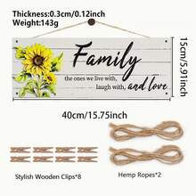 2D Flat, 1 Set Rustic Wooden Photo Display Frame, Family Theme Wall Decor With Clips, Suitable For Home Decoration, New Home Gift, Farmhouse Style Lightweight Design, Home Decor - A - View 3