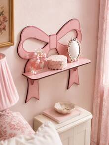 1pc Pink Bow Floating Wall-Mounted Display Shelf, Sweet Girl Style Wall Storage Rack, Girly Bow Outline Hanging Decorative Shelf, Soft Cute Bedroom Vanity Accessory Storage Rack, Adorable Bow Shaped Floating Wall Shelf, Vanity Fragrance Jewelry Display Rack, Macaron Sweet Style Wall Decor Shelf, Bathroom Cosmetic Small Wall Storage Rack, Bow Hanging Display Shelf, Atmospheric Home Decor Floating Wall Shelf, Girls Bedroom Decorative Bow Shaped Hanging Rack, Entryway Mini Decorative Wall Display Storage Rack - Multicolor - View 3