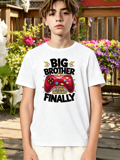 Summer Tops, White Shite,Big Brother Gamer Level Unlocked! Boys Clothes , Kids Girls Clothing, Men Clothes, Women Tops Last Day Of School Father's Day