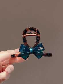 1pc Half-Up Acetate Bowknot Hair Claw Clip, Black Cute French Style Small Hair Claw Hair Clip - Multicolor - View 3