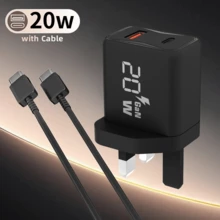 GaN 雙孔快充充電器，PD20W+QC18W USB C 壁式插頭適配器附 USB C 轉 C 傳輸線， 16 15 14 13 12 11 Pro Max Plus XS XR Galaxy 適用輕巧高速充電頭 - 查看 1
