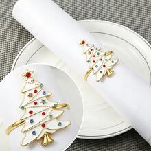 2件組聖誕樹餐巾環，金色水鑽聖誕樹造型，合金材質餐桌裝飾，節日派對餐廳裝飾餐巾環，聖誕餐桌裝飾餐巾環，節日派對桌面擺飾 - 多色 - 查看 6
