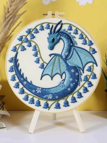1 pieza Kit completo de bordado 20x20cm/7.9in 9 estilos de dragón: Gótico, Castillo & Tema de dragón Patrón clásico minimalista Adecuado para principiantes adultos & amantes de los dragones Incluye tela, instrucciones, aro de bordado, aguja & hilo Regalo perfecto Arte para el hogar/oficina Alivio del estrés Manualidad - 20 x 20 cm - Ver 7