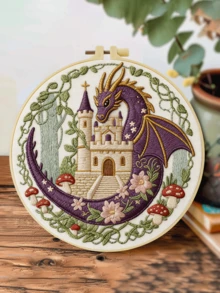 1 pieza Kit completo de bordado 20x20cm/7.9in 9 estilos de dragón: Gótico, Castillo & Tema de dragón Patrón clásico minimalista Adecuado para principiantes adultos & amantes de los dragones Incluye tela, instrucciones, aro de bordado, aguja & hilo Regalo perfecto Arte para el hogar/oficina Alivio del estrés Manualidad - 20 x 20 cm - Ver 14