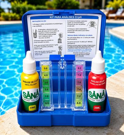 Estojo Teste para Piscina Cloro PH Alcalinidade Kit de Teste Análise Vermelho Fenol Orto-tolidina