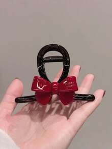 1pc Half-Up Acetate Bowknot Hair Claw Clip, Black Cute French Style Small Hair Claw Hair Clip - Multicolor - View 7