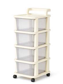 1pc Cream-Color Plastic Drawer Storage Cabinet With Wheels, Suitable For Storing Snacks, Toys, Cosmetics And Various Other Items, Great For Home Organization - Multicolor - View 12