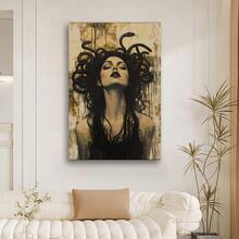 2D Flat Ancient Greek Mythology Medusa Canvas Wall Art With Wooden Frame, Vintage Style Mythological Snake-Haired Goddess Art Print, Stunning Unique Decor For Living Room, Dining Room, Home Office And Bedroom, Enhancing Mythological Atmosphere - D - View 2