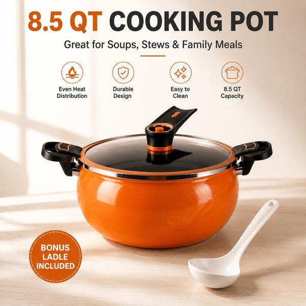 2.19 Gallon Large-Capacity Non-Stick Stock Pot With Twist-Lock Handle Design, Multi-Purpose Stew Pot Compatible With Gas Stoves, Induction Cooktops And Fire Pits, Easy To Assemble, Ideal For Household And Commercial Use