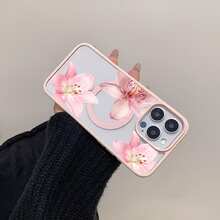磁吸花朵 Apple 17/16/15/14/13/12 Pro Max 手機殼 磁吸充電保護殼 透明簡約 高端防摔 - 粉殼-粉百合 - 查看 6
