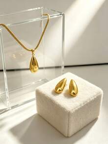 1/4 Set Fashion Stainless Steel Jewelry Set, Hypoallergenic Non-Fading Minimalist Vintage Women's Gift Jewelry - Gold - View 9
