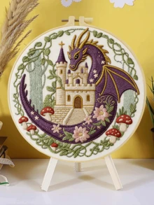 1 pieza Kit completo de bordado 20x20cm/7.9in 9 estilos de dragón: Gótico, Castillo & Tema de dragón Patrón clásico minimalista Adecuado para principiantes adultos & amantes de los dragones Incluye tela, instrucciones, aro de bordado, aguja & hilo Regalo perfecto Arte para el hogar/oficina Alivio del estrés Manualidad - 20 x 20 cm - Ver 9