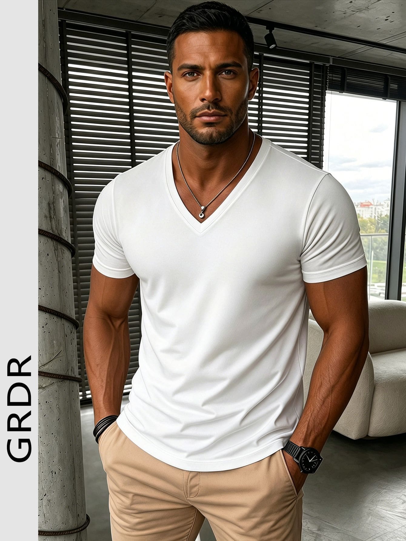 GRDR Men's Fashionable V-Neck Short Sleeve T-Shirt | Exquisite Design | Summer Essential | Easy To Match | Showcase Your Style