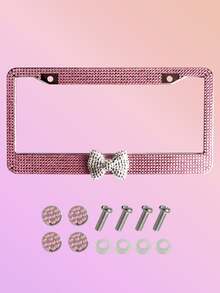 1pc/2pcs Pearlescent Plastic License Plate Frame, Black & Pink, Christmas Gift For Cute Girls - A - View 14