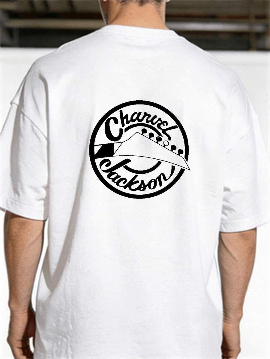 Vintage "Charvel Jackson" Guitar Pick Graphic Crew Neck Short Sleeve T-Shirt, Casual Rock Style, Great Gift For Guitar Fans - 白色 - 查看 1