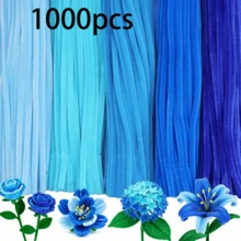 500件/套毛根手工材料包，升级版柔软毛绒雪尼尔杆，散装手工花朵毛根，适合初学者DIY艺术和手工项目，装饰扭扭棒，非常适合作为礼物、家居装饰、派对、婚礼用品 - 藍色 - 查看 21