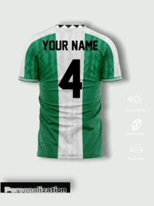 Nigeria Vintage Heimtrikot, Grün und Weiß vertikale Streifen mit "NIGERIA" Muster, personalisierter Name und Nummer, Sommer Herrenbekleidung Sport - Grün - Übersicht 3