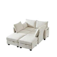 Modular Chenille Sofa, Corner Sofas For The Living Room, U-Shaped Corner Sofa With Storage Ottoman, 6-Seater Corner Sofas With Chaise Longue - 米色 - 查看 7
